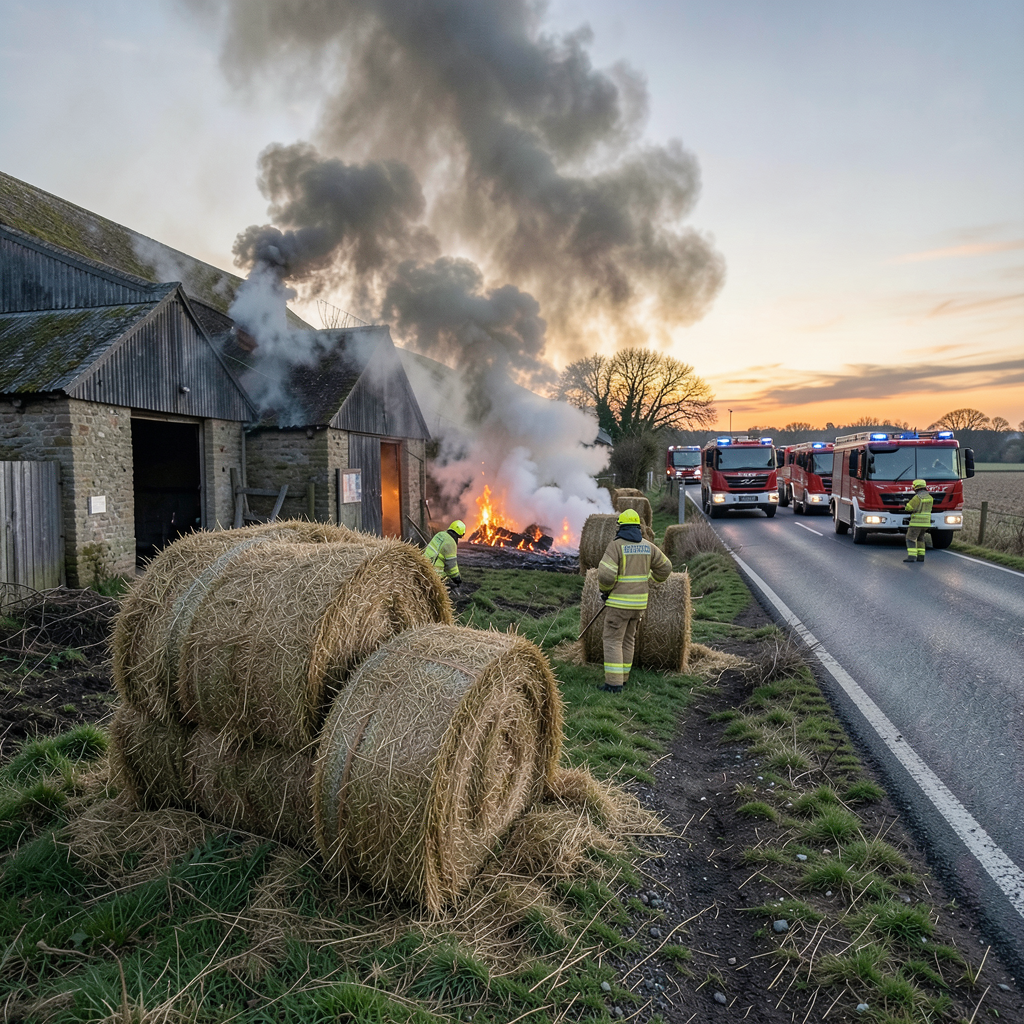 Six fire crews tackle Oxfordshire farm fire after hay bales catch fire